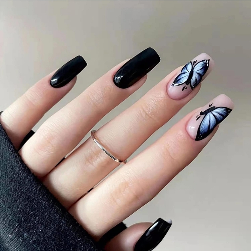 Press On Nails Medium Butterfly Square Press On Nails Fake Nails Almond Glue On